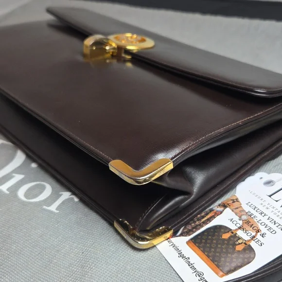 DIOR Rare 1970s Collectable Brown leather 2-way shoulder/clutch bag excellent - Picture 7 of 17